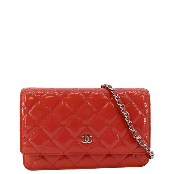 Chanel  WOC Quilted Patent Leather Crossbody Bag Red - Picture 1 of 14